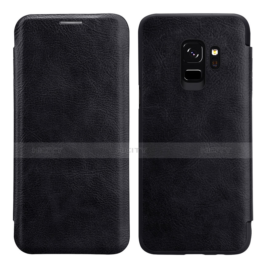 Cover Portafoglio In Pelle con Supporto L01 per Samsung Galaxy S9 Nero