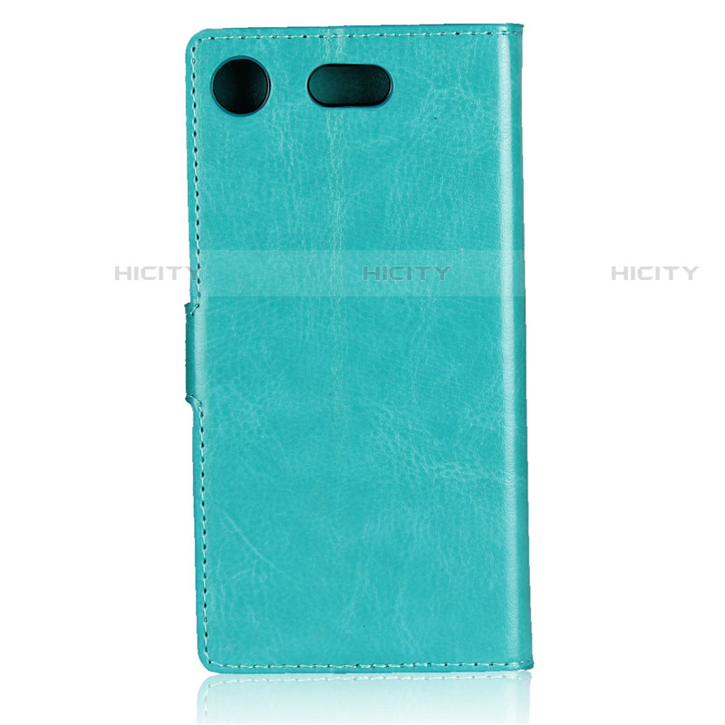 Cover Portafoglio In Pelle con Supporto L01 per Sony Xperia XZ1 Compact Ciano