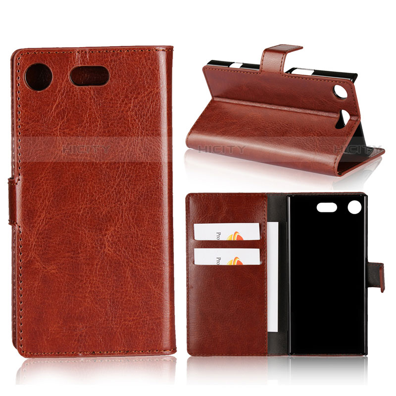 Cover Portafoglio In Pelle con Supporto L01 per Sony Xperia XZ1 Compact Marrone