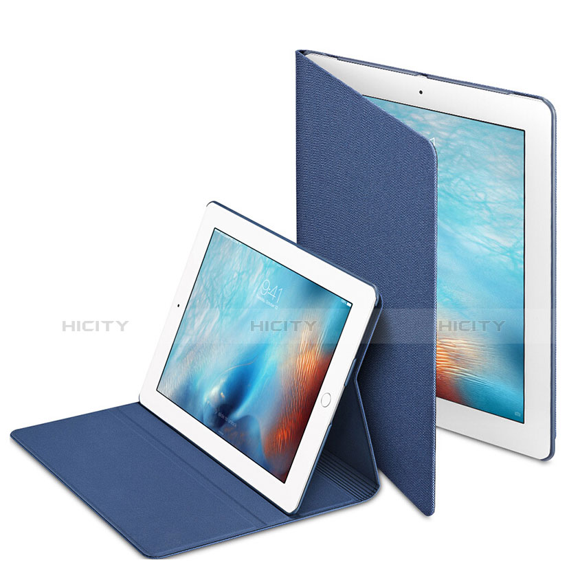 Cover Portafoglio In Pelle con Supporto L02 per Apple iPad 4 Blu