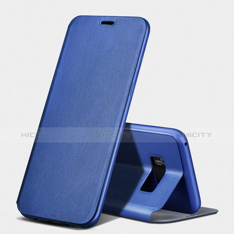 Cover Portafoglio In Pelle con Supporto L02 per Samsung Galaxy S8 Blu