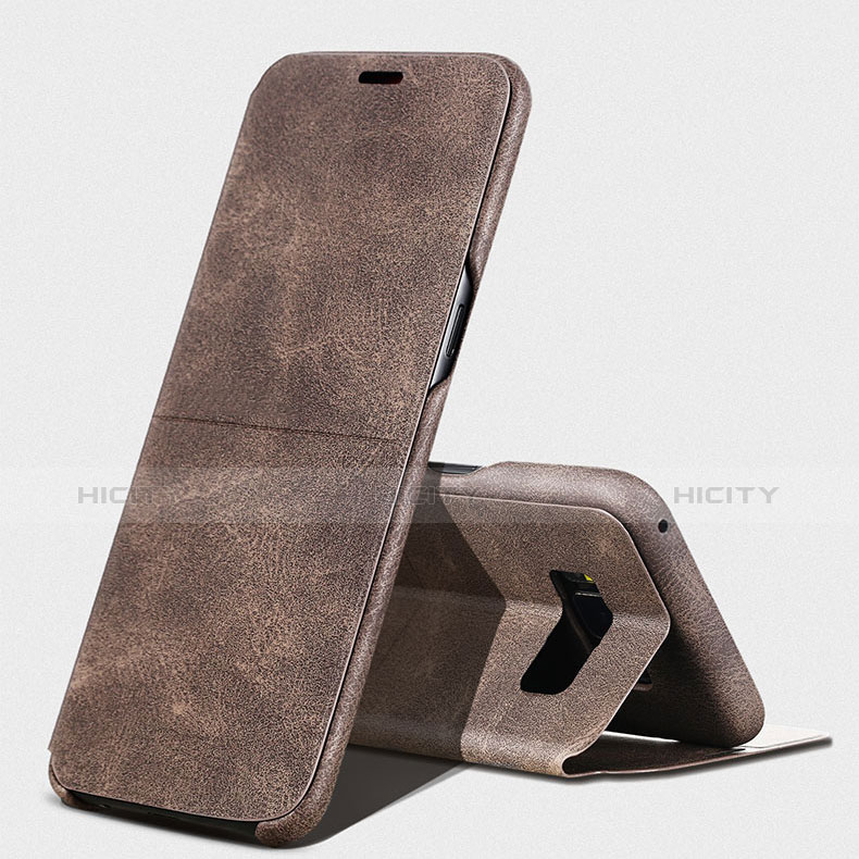 Cover Portafoglio In Pelle con Supporto L03 per Samsung Galaxy S8 Plus Marrone