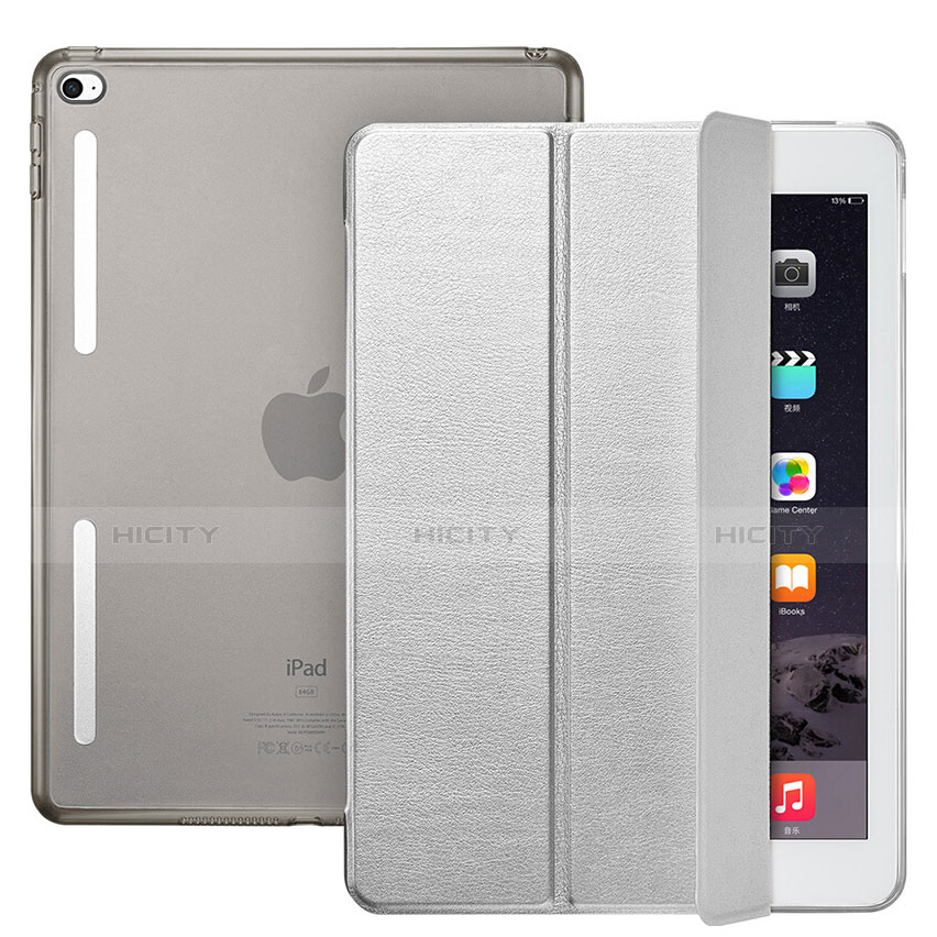 Cover Portafoglio In Pelle con Supporto L06 per Apple iPad Mini 4 Argento