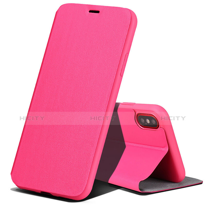 Cover Portafoglio In Pelle con Supporto per Apple iPhone Xs Rosa Caldo