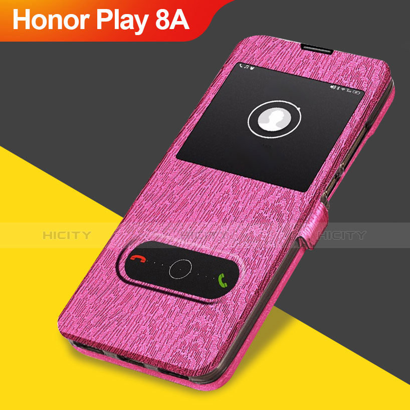 Cover Portafoglio In Pelle con Supporto per Huawei Honor Play 8A Rosa Caldo