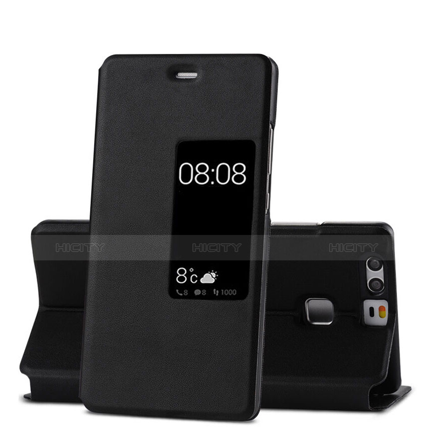 Cover Portafoglio In Pelle con Supporto per Huawei P9 Plus Nero