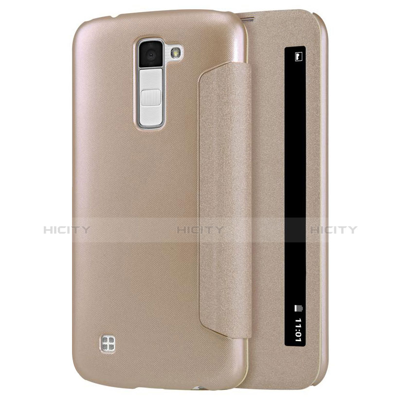 Cover Portafoglio In Pelle con Supporto per LG K10 Oro