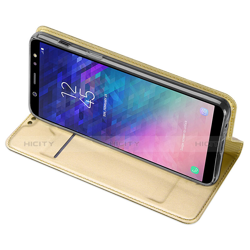 Cover Portafoglio In Pelle con Supporto per Samsung Galaxy A6 Plus (2018) Oro