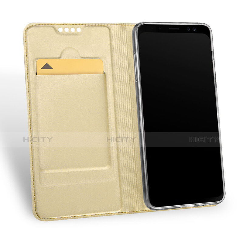 Cover Portafoglio In Pelle con Supporto per Samsung Galaxy A8+ A8 Plus (2018) Duos A730F Oro