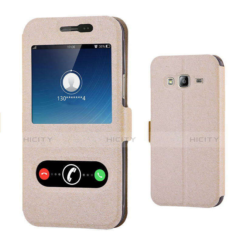 Cover Portafoglio In Pelle con Supporto per Samsung Galaxy Amp Prime J320P J320M Oro