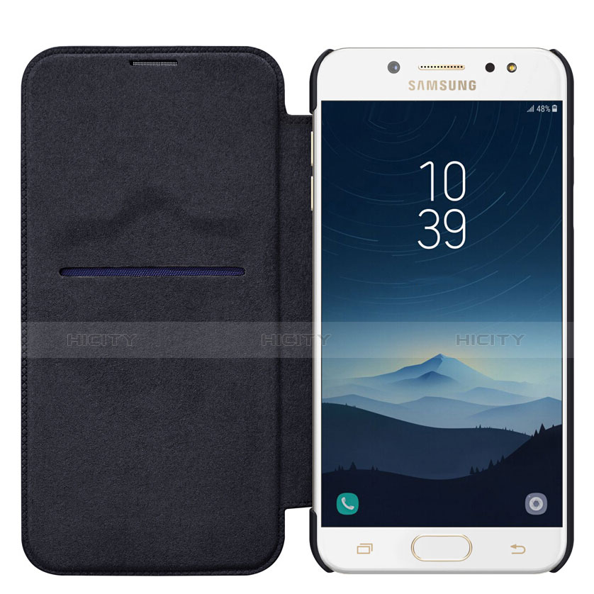 Cover Portafoglio In Pelle con Supporto per Samsung Galaxy C7 (2017) Nero