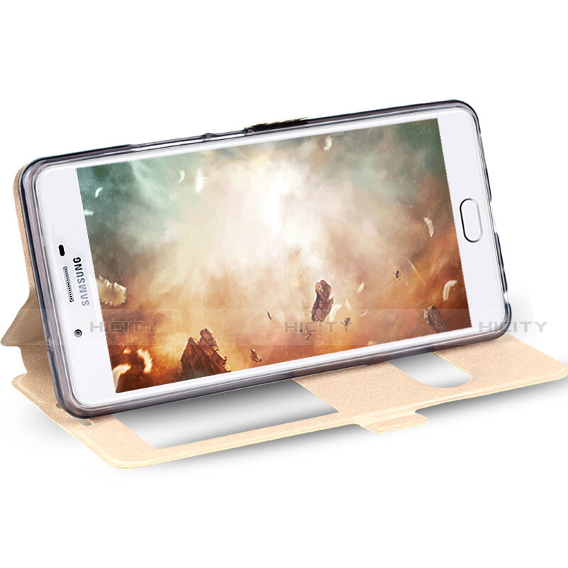 Cover Portafoglio In Pelle con Supporto per Samsung Galaxy J7 Prime Oro
