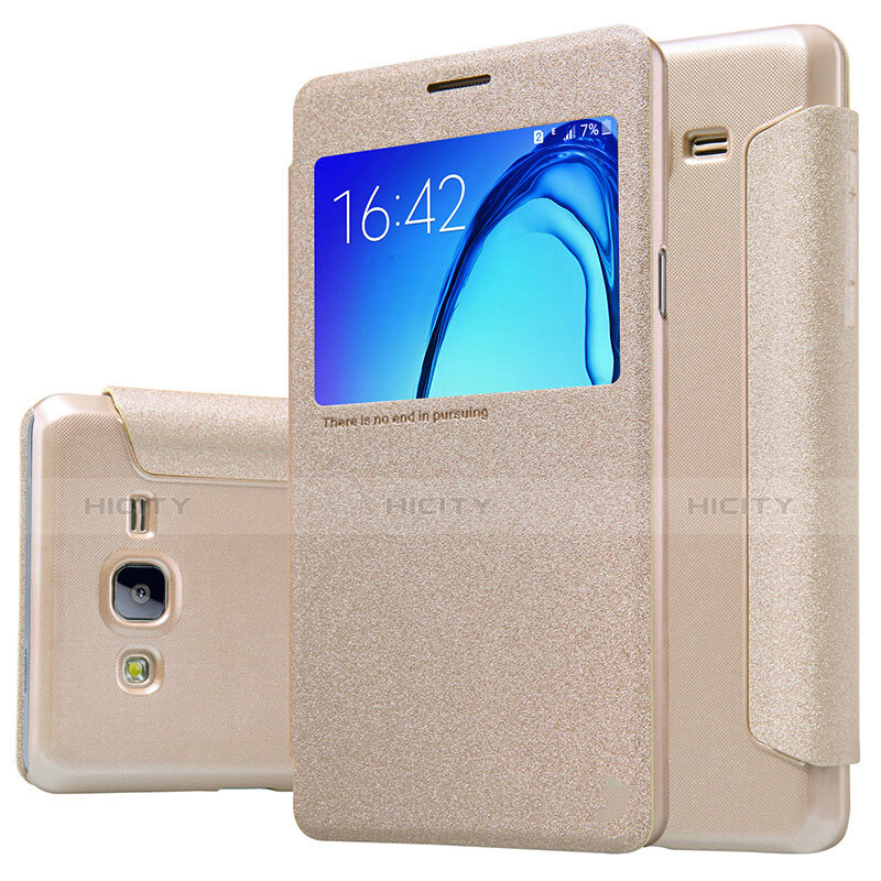 Cover Portafoglio In Pelle con Supporto per Samsung Galaxy On5 G550FY Oro