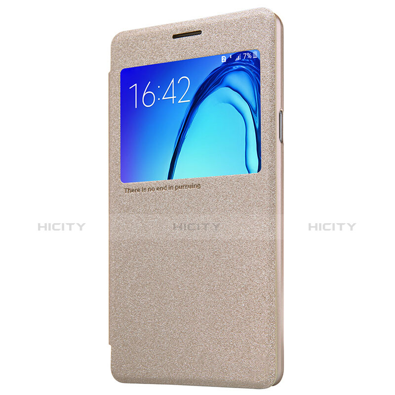 Cover Portafoglio In Pelle con Supporto per Samsung Galaxy On5 Pro Oro
