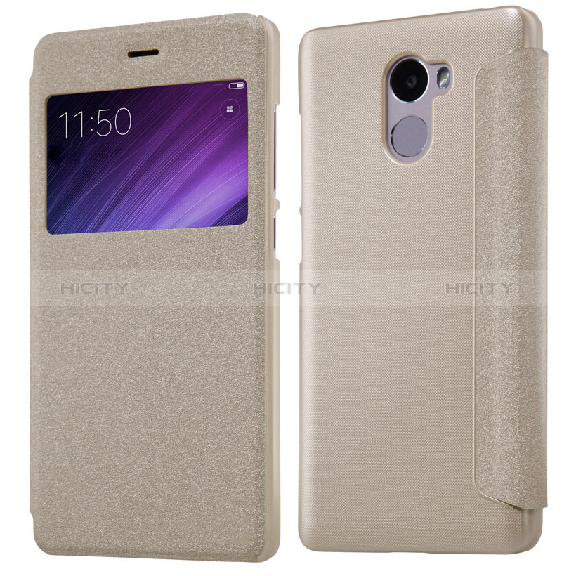 Cover Portafoglio In Pelle con Supporto per Xiaomi Redmi 4 Standard Edition Oro