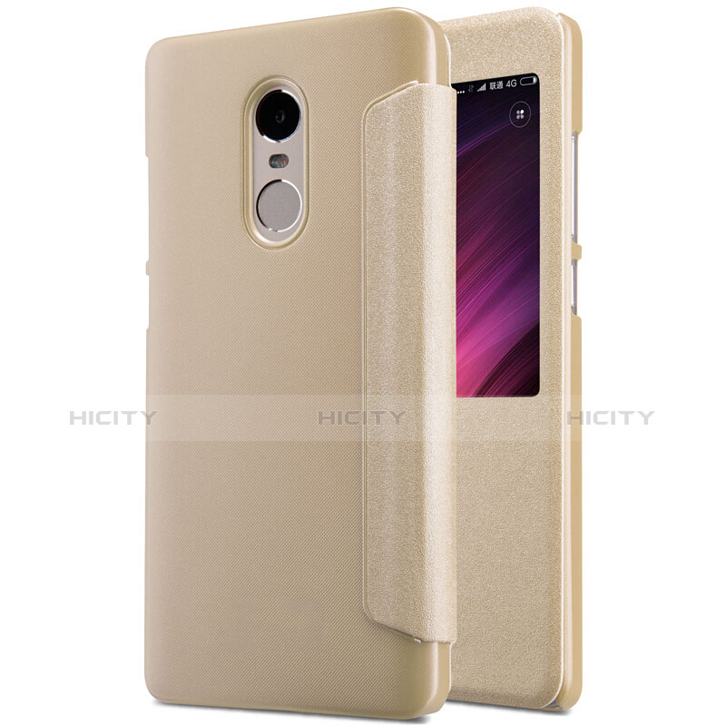 Cover Portafoglio In Pelle con Supporto per Xiaomi Redmi Note 4X Oro