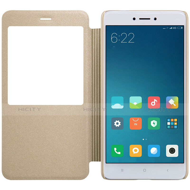 Cover Portafoglio In Pelle con Supporto per Xiaomi Redmi Note 4X Oro