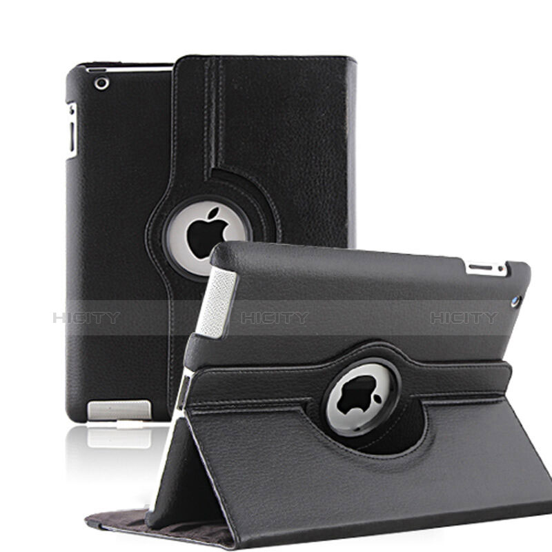 Cover Portafoglio In Pelle con Supporto Rotazione per Apple iPad 3 Nero