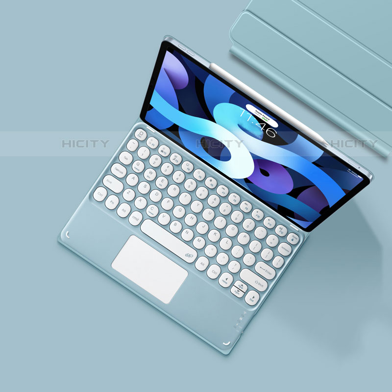 Cover Portafoglio In Pelle con Tastiera K01 per Apple iPad Air 10.9 (2020) Azzurro
