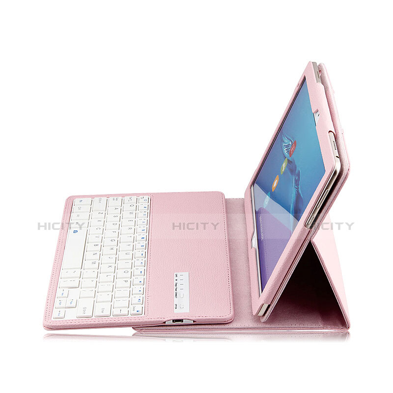 Cover Portafoglio In Pelle con Tastiera L01 per Huawei MediaPad M3 Lite 10.1 BAH-W09 Rosa