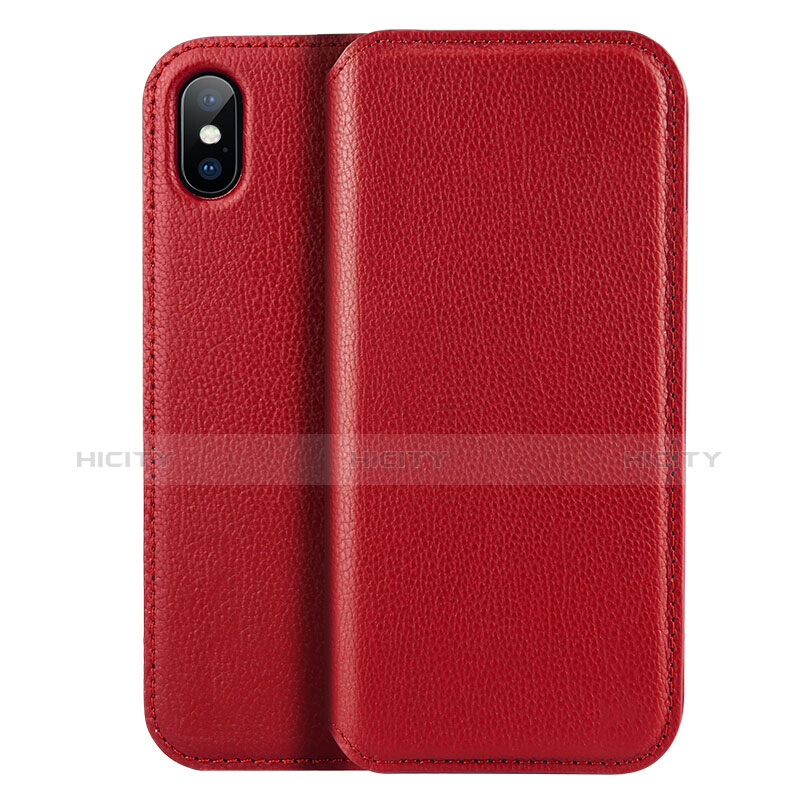Cover Portafoglio In Pelle per Apple iPhone Xs Rosso