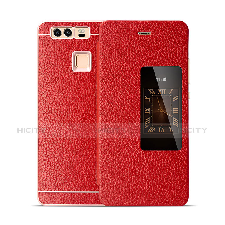 Cover Portafoglio In Pelle per Huawei P9 Rosso