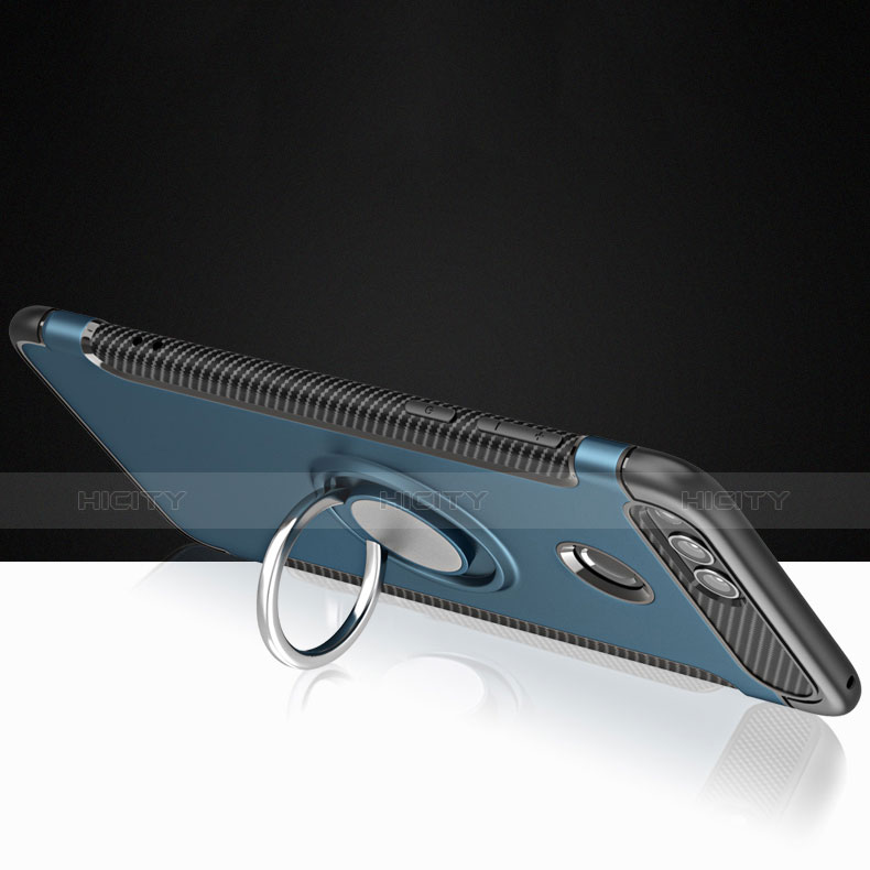 Cover Silicone e Plastica Opaca con Anello Supporto A01 per Huawei Honor 7X Blu