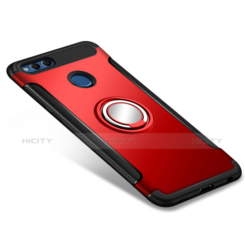 Cover Silicone e Plastica Opaca con Anello Supporto per Huawei Honor 7X Rosso