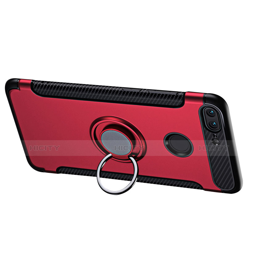 Cover Silicone e Plastica Opaca con Anello Supporto per Huawei Honor 9 Lite Rosso