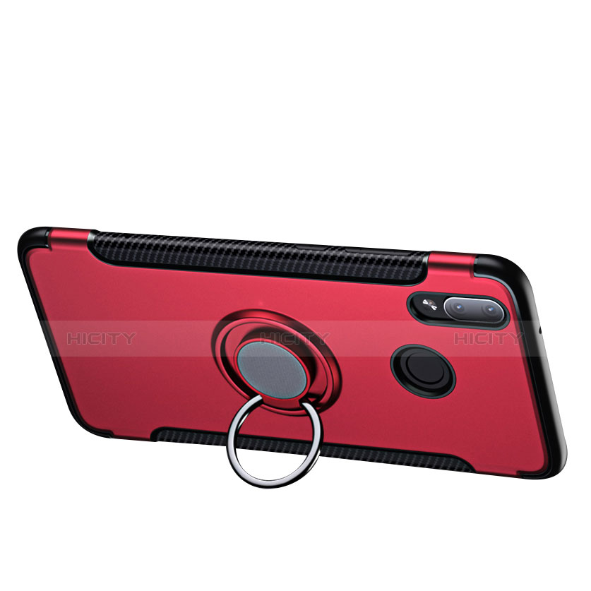 Cover Silicone e Plastica Opaca con Anello Supporto per Huawei Nova 3e Rosso