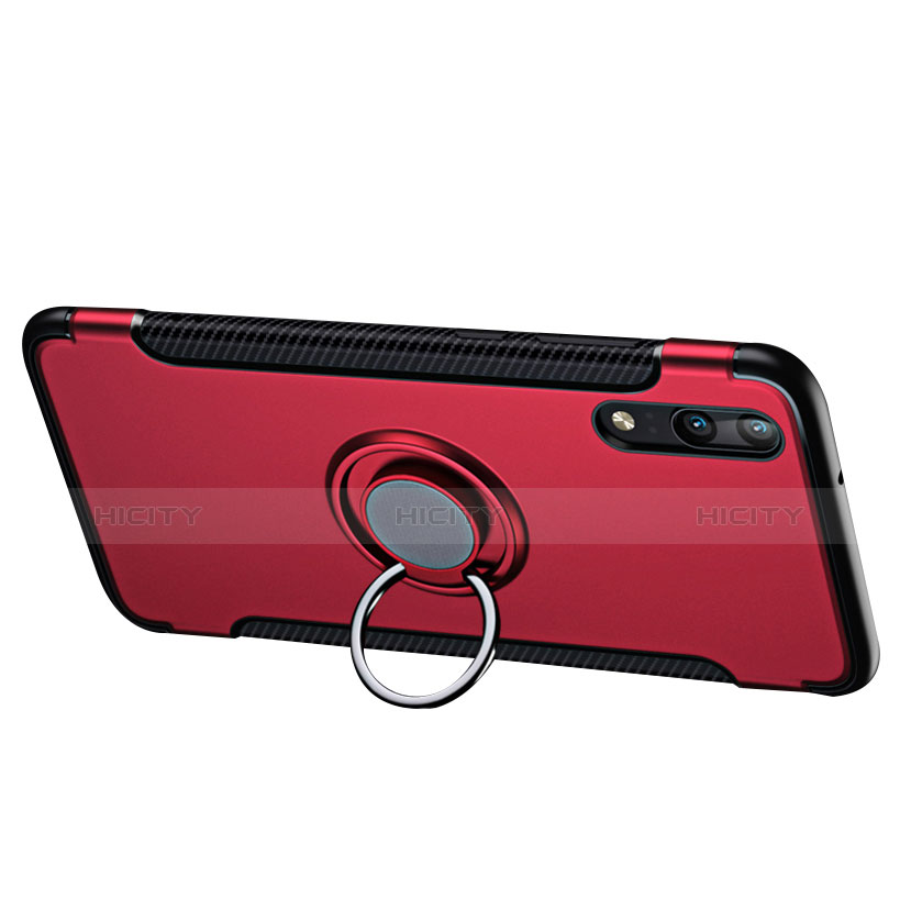 Cover Silicone e Plastica Opaca con Anello Supporto per Huawei P20 Rosso