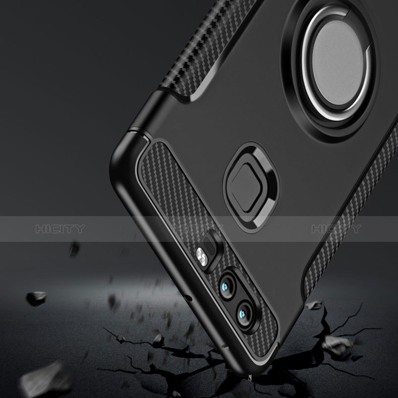Cover Silicone e Plastica Opaca con Anello Supporto per Huawei P9 Plus Nero
