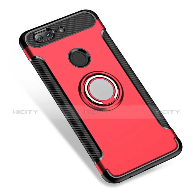 Cover Silicone e Plastica Opaca con Anello Supporto per OnePlus 5T A5010 Rosso