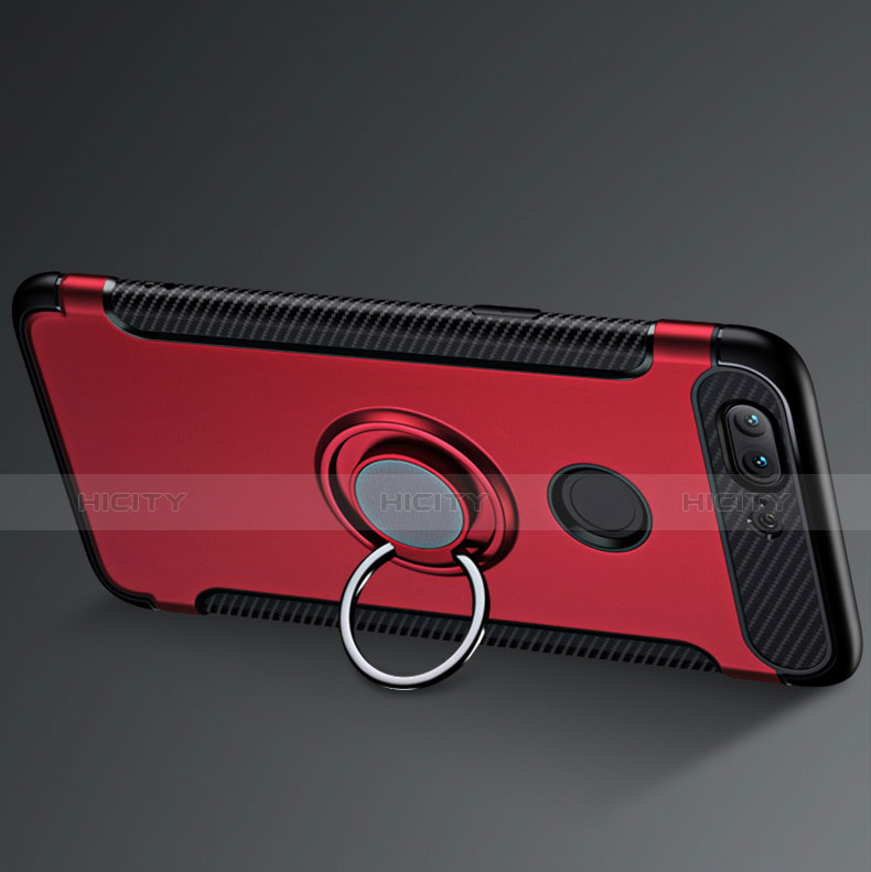 Cover Silicone e Plastica Opaca con Anello Supporto per OnePlus 5T A5010 Rosso