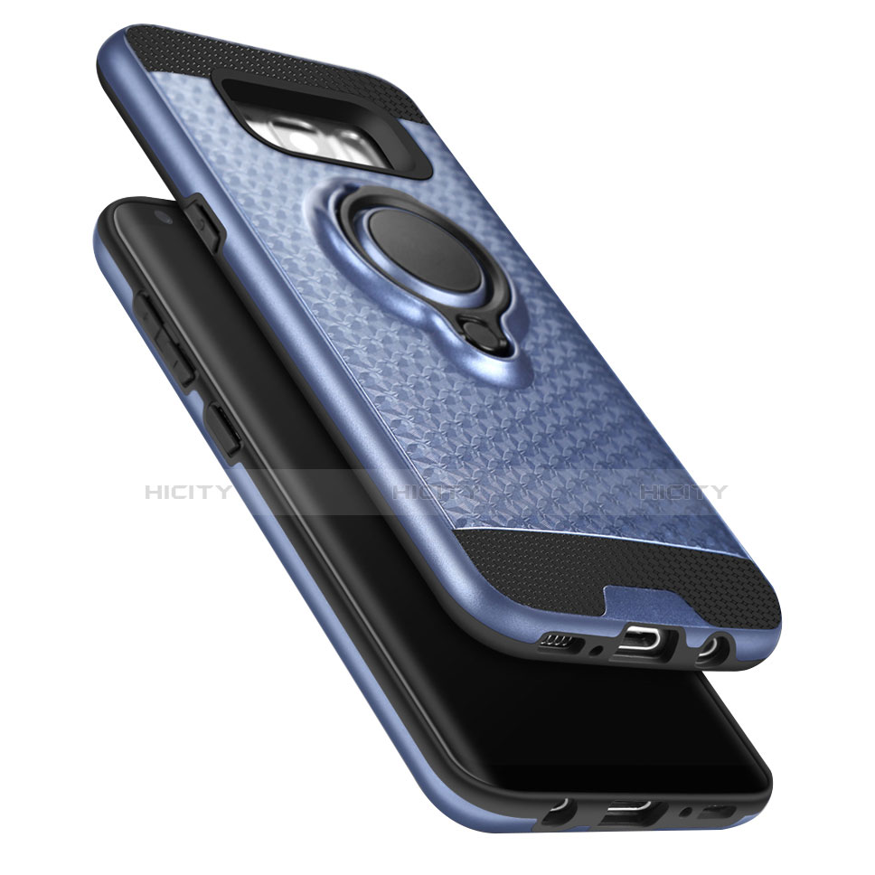 Cover Silicone e Plastica Opaca con Anello Supporto per Samsung Galaxy S8 Plus Blu
