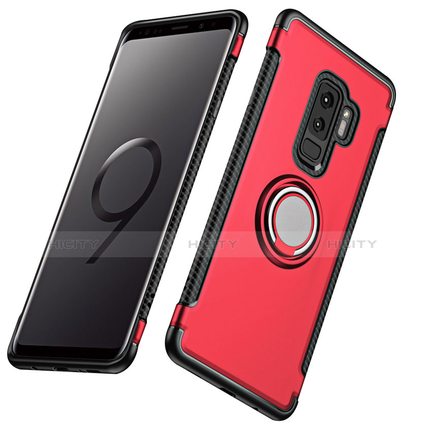 Cover Silicone e Plastica Opaca con Anello Supporto per Samsung Galaxy S9 Plus Rosso