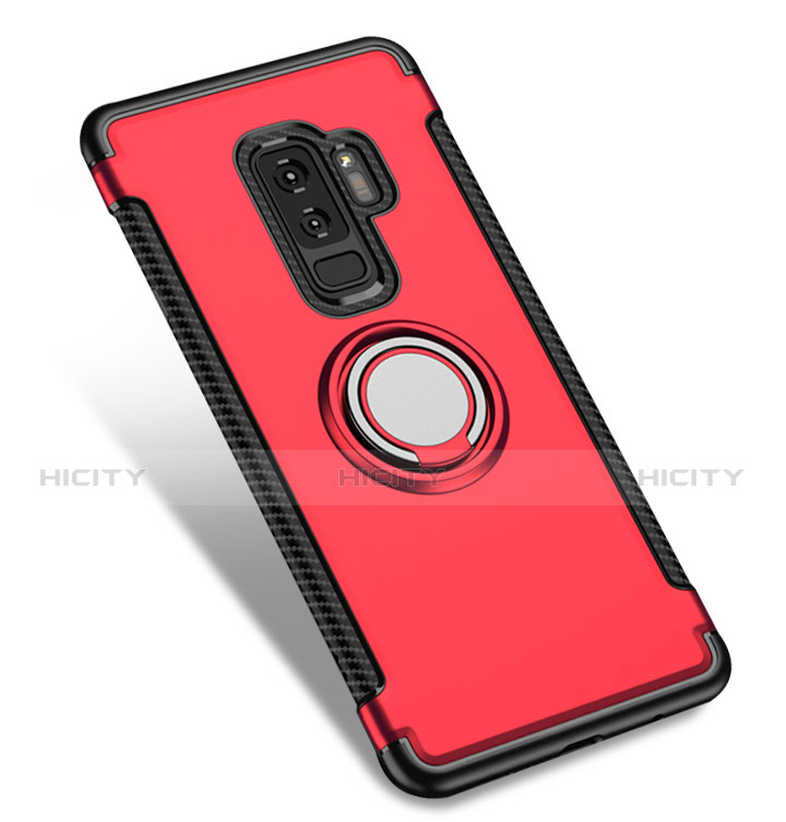 Cover Silicone e Plastica Opaca con Anello Supporto per Samsung Galaxy S9 Plus Rosso