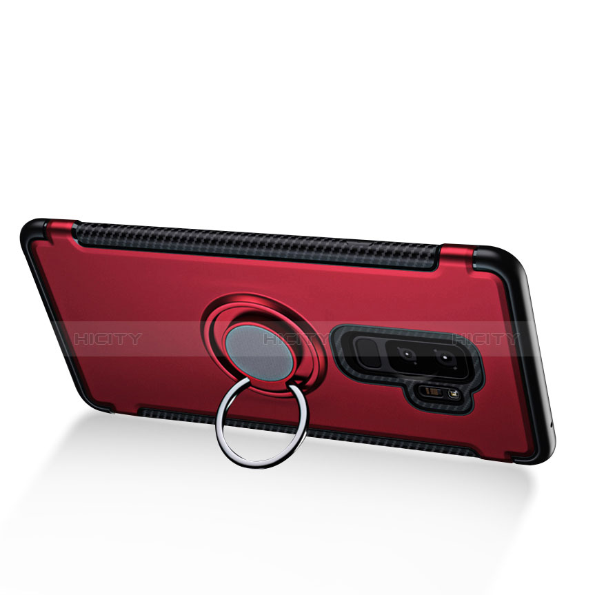 Cover Silicone e Plastica Opaca con Anello Supporto per Samsung Galaxy S9 Plus Rosso