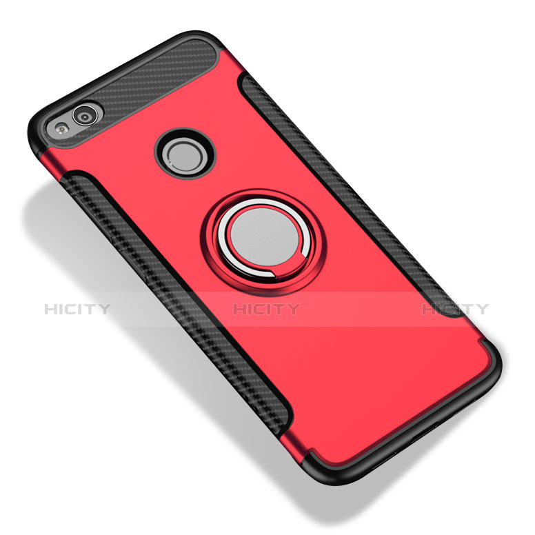 Cover Silicone e Plastica Opaca con Anello Supporto per Xiaomi Redmi 3S Prime Rosso