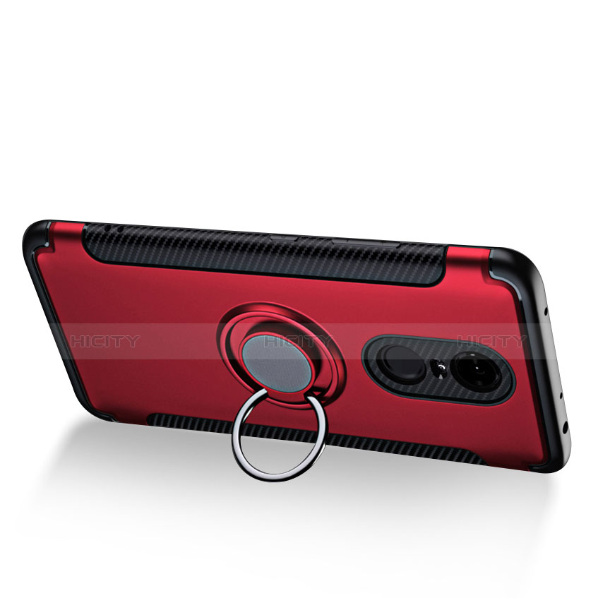 Cover Silicone e Plastica Opaca con Anello Supporto per Xiaomi Redmi 5 Plus Rosso