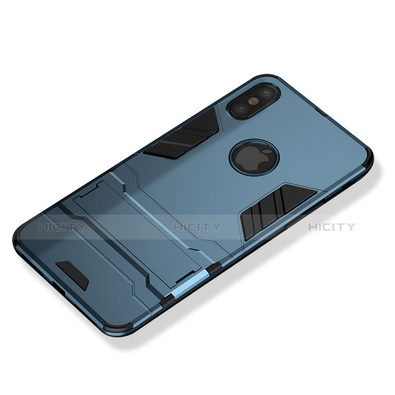 Cover Silicone e Plastica Opaca con Supporto per Apple iPhone Xs Blu