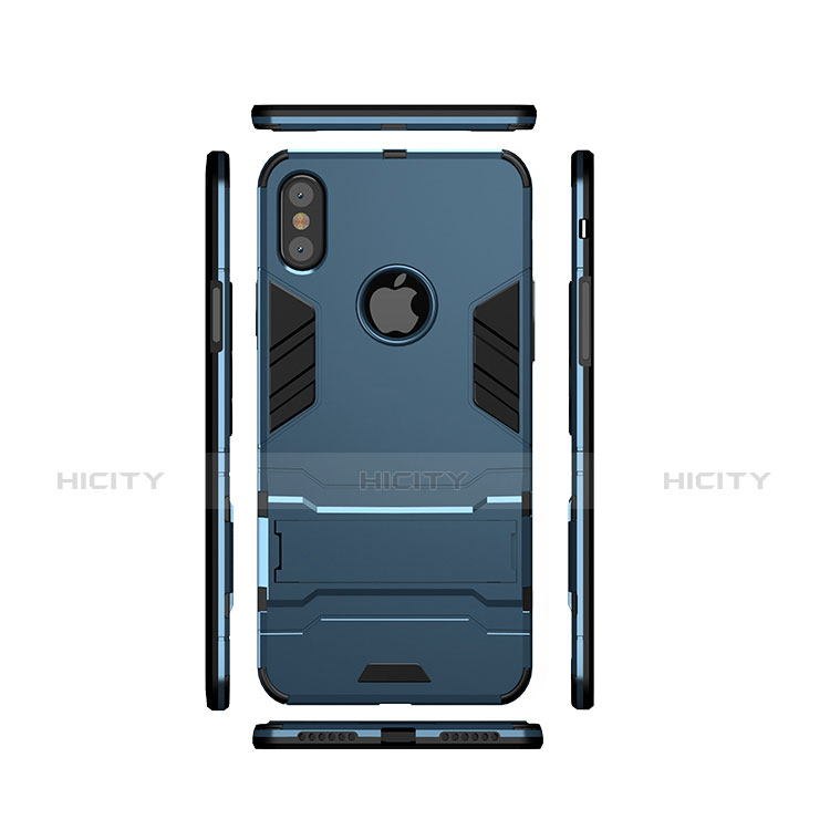 Cover Silicone e Plastica Opaca con Supporto per Apple iPhone Xs Blu