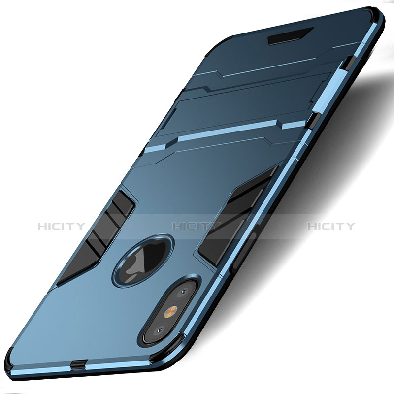 Cover Silicone e Plastica Opaca con Supporto per Apple iPhone Xs Max Blu