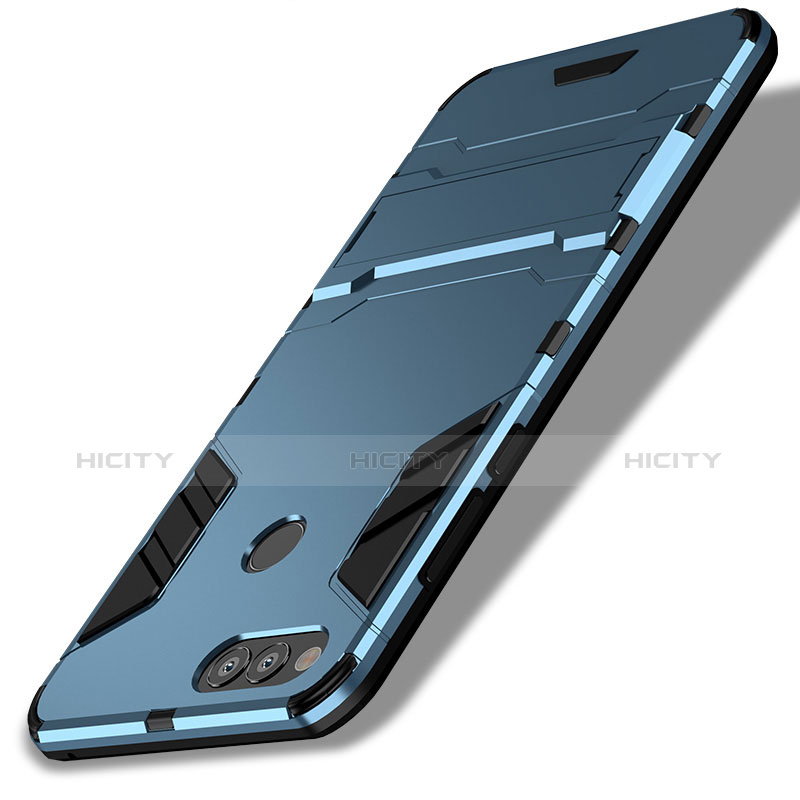 Cover Silicone e Plastica Opaca con Supporto per Huawei Honor 7X Blu