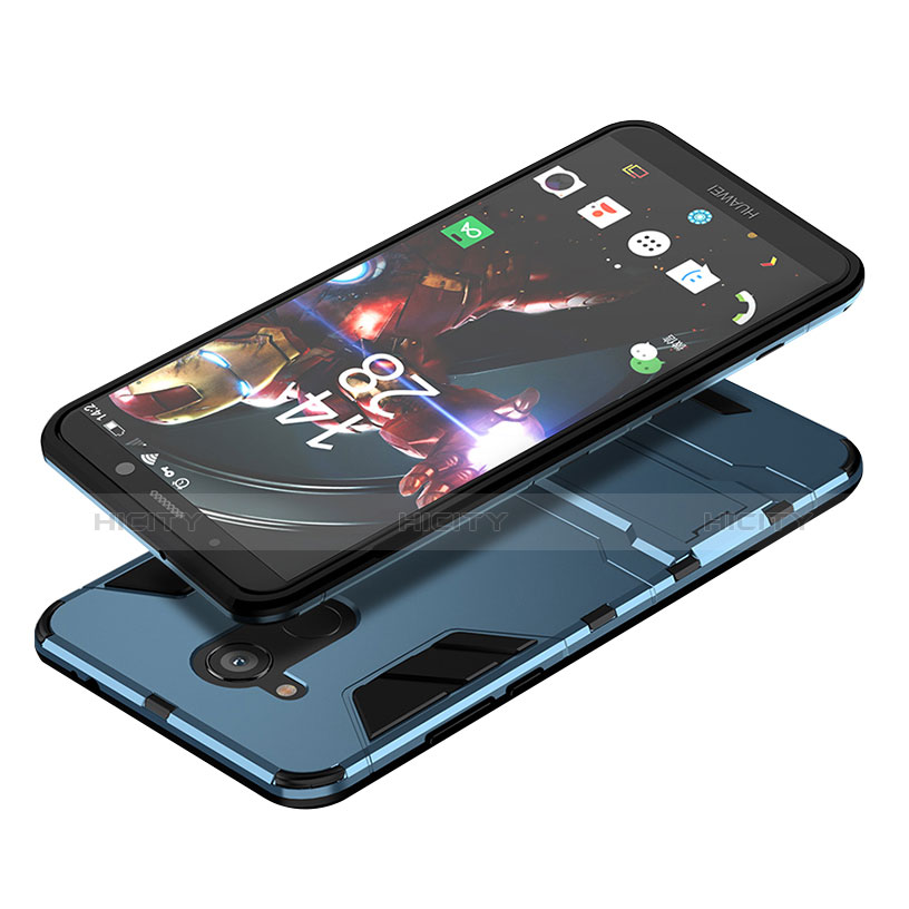 Cover Silicone e Plastica Opaca con Supporto per Huawei Honor V9 Play Blu