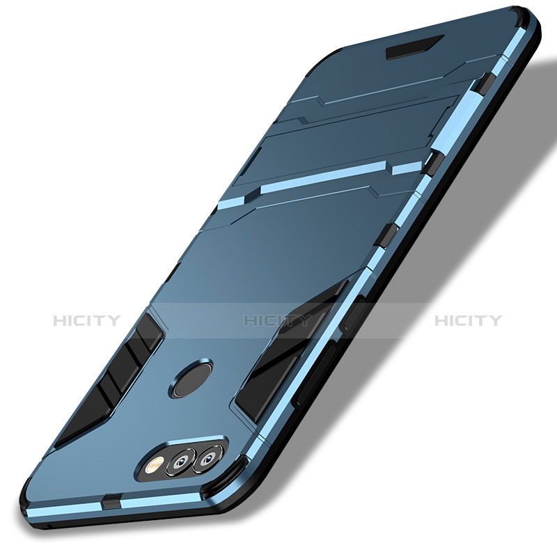 Cover Silicone e Plastica Opaca con Supporto per Huawei P Smart Blu