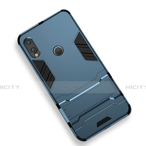 Cover Silicone e Plastica Opaca con Supporto per Huawei P20 Lite Blu