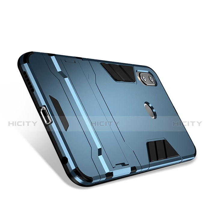 Cover Silicone e Plastica Opaca con Supporto per Huawei P20 Lite Blu