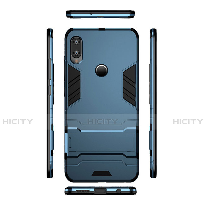 Cover Silicone e Plastica Opaca con Supporto per Huawei P20 Lite Blu