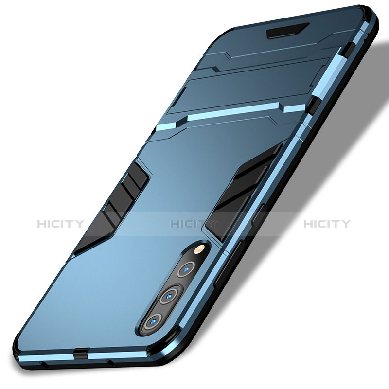 Cover Silicone e Plastica Opaca con Supporto per Huawei P20 Pro Blu
